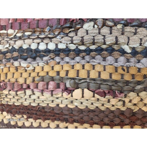 Handwoven Multicolor Leather & Cotton Table Runner/Rug Placemat With Fringe  18x - Picture 6 of 8